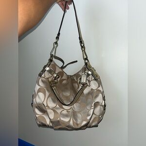 Coach Brooke shoulder bag Khaki Canvas Leather Shoulder Bag Handbag F17183